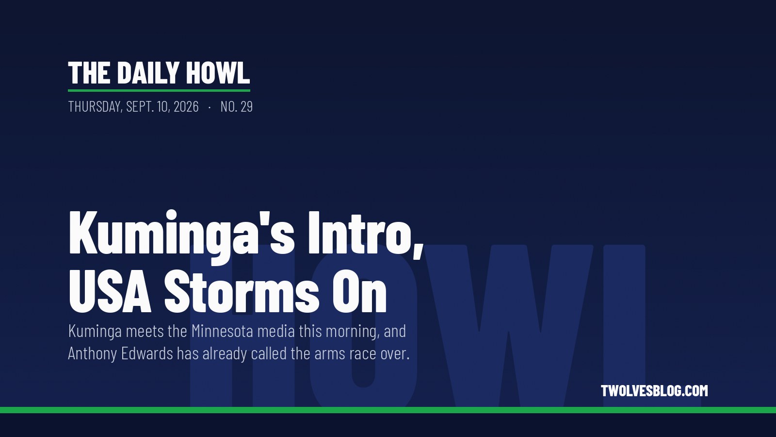 The Daily Howl for Thursday, Sept. 10, 2026: Kuminga's Intro, USA Storms On