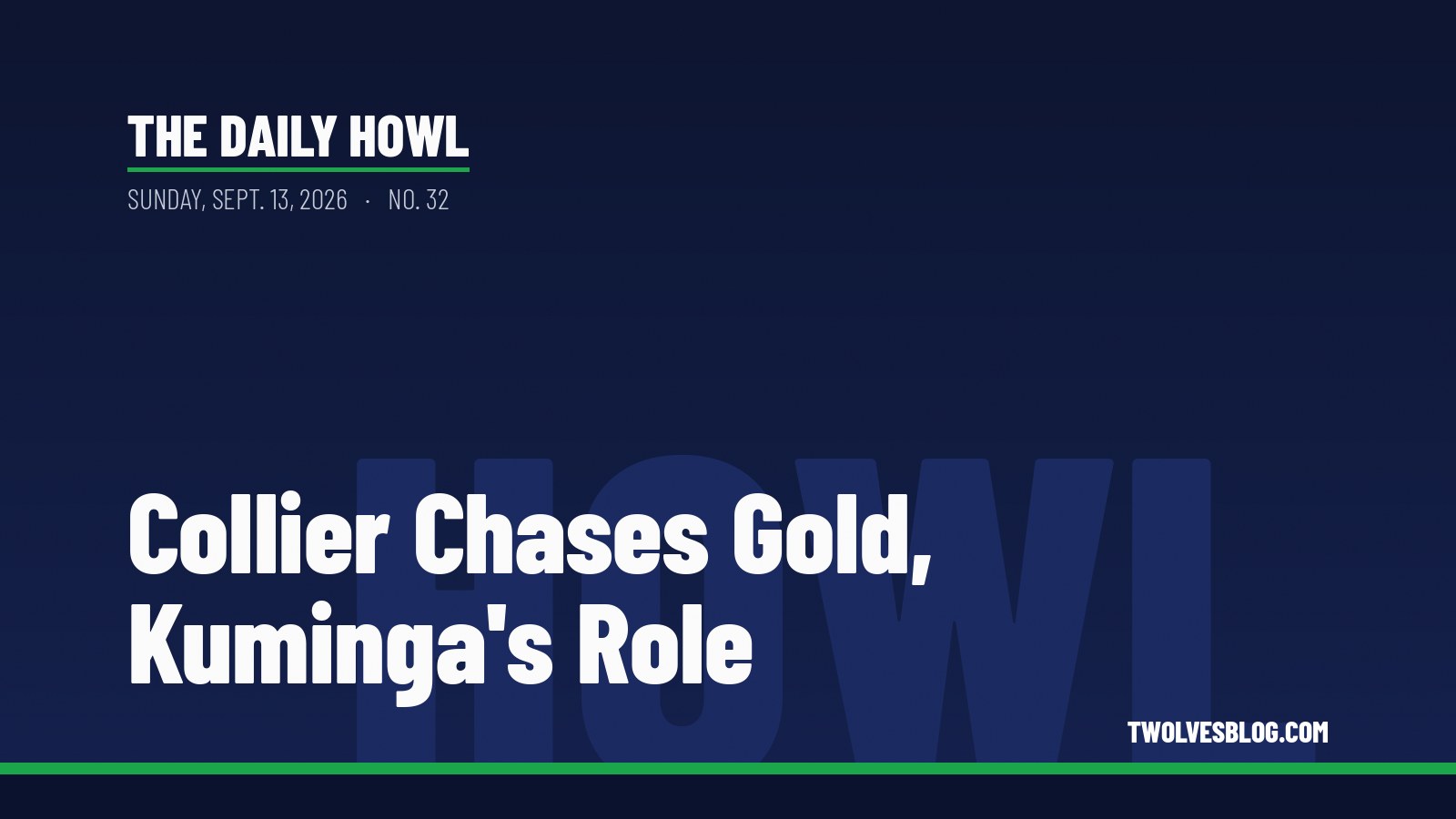 The Daily Howl for Sunday, Sept. 13, 2026: Collier Chases Gold, Kuminga's Role
