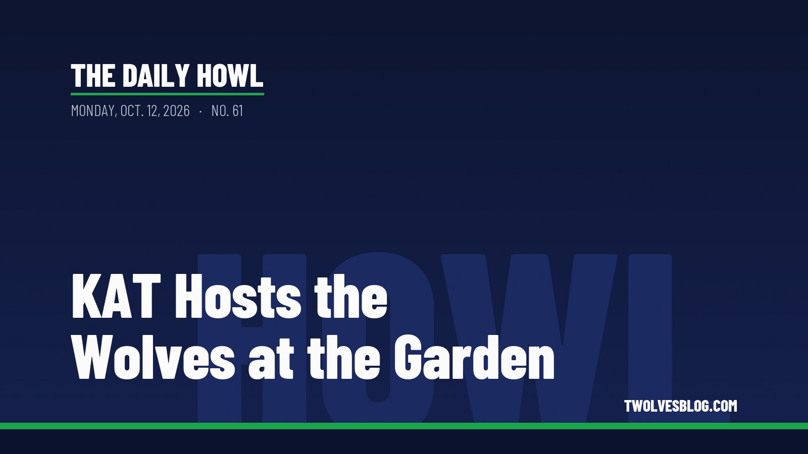 The Daily Howl for Monday, Oct. 12, 2026: KAT Hosts the Wolves at the Garden