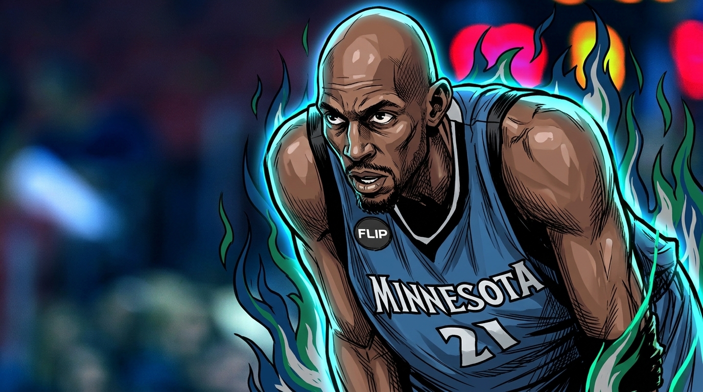 Kevin Garnett in a Minnesota Timberwolves No. 21 jersey, comic-style illustration