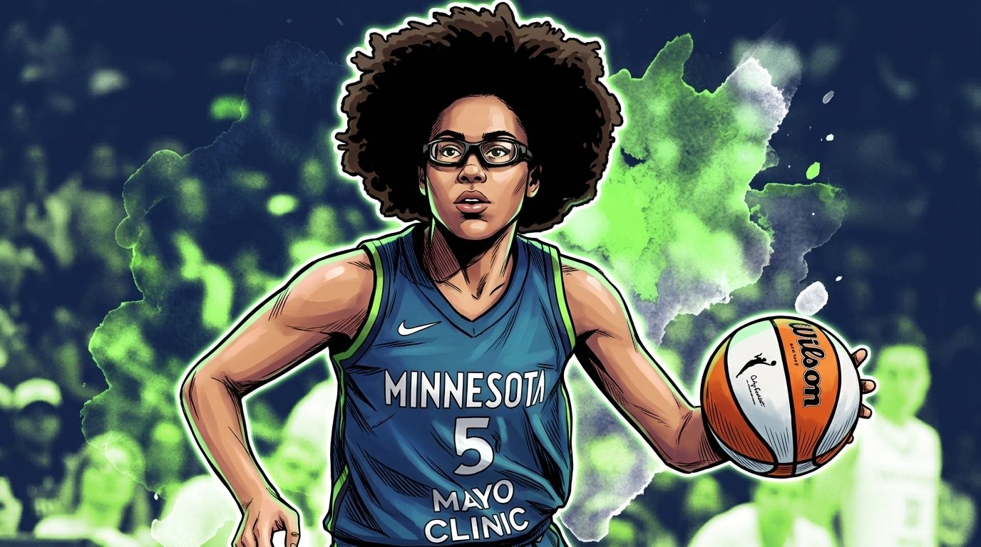 Olivia Miles of the Minnesota Lynx, comic-style illustration