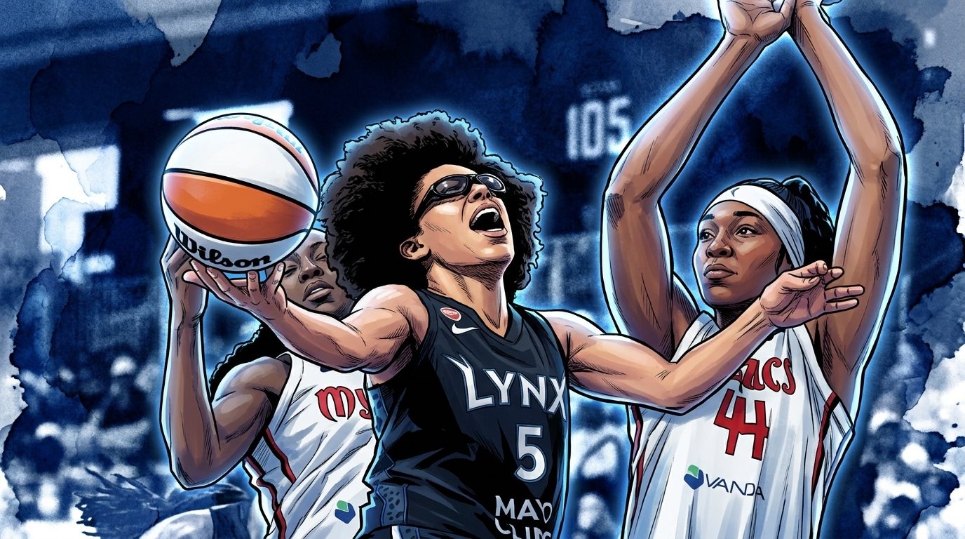 Olivia Miles drives against the Washington Mystics during the Lynx's 94-84 win at CareFirst Arena