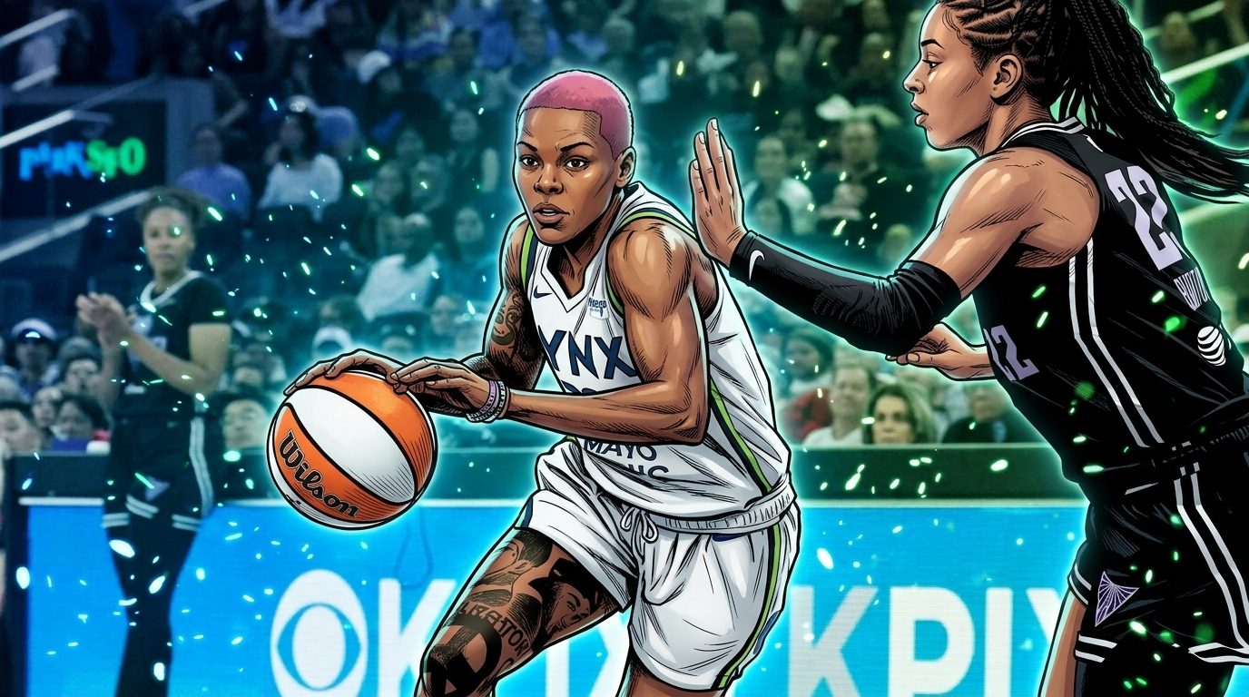 Napheesa Collier of the Minnesota Lynx at Target Center, comic-style illustration