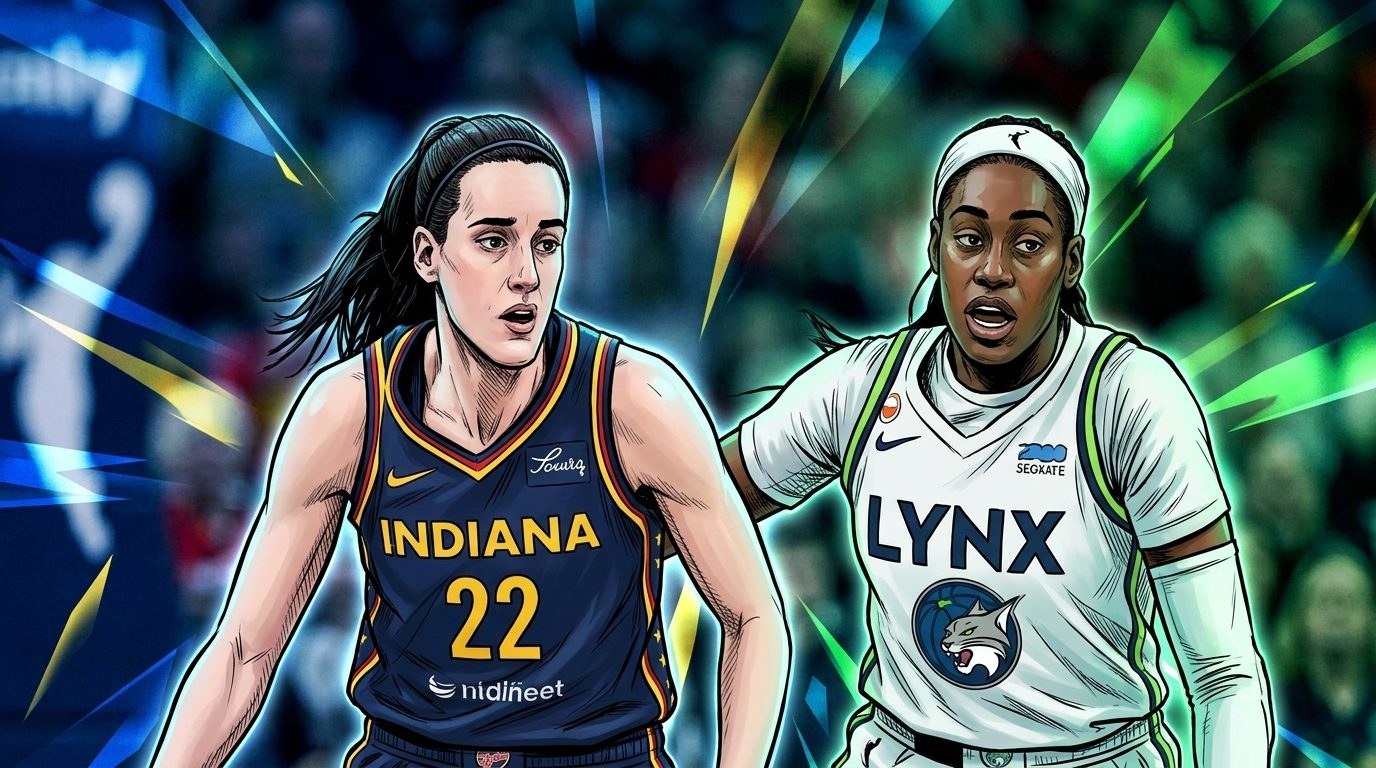 Napheesa Collier posting up against Aliyah Boston, comic-style illustration