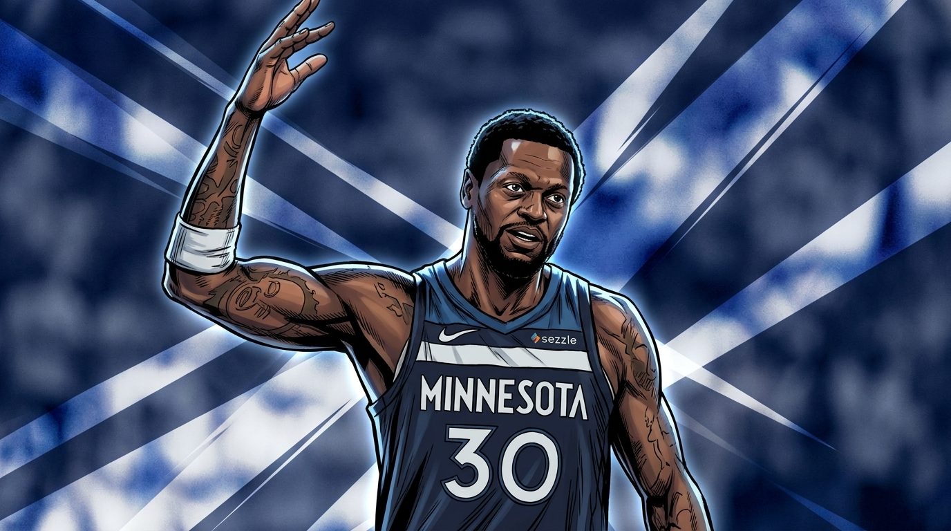 Julius Randle looks on during a Minnesota Timberwolves game before his trade to Brooklyn