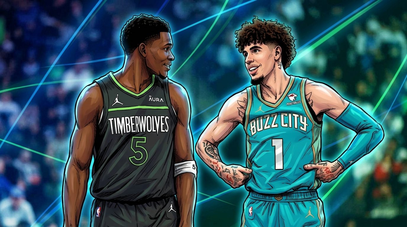 Timberwolves head coach Chris Finch talking with Anthony Edwards on the sideline during 2026-27 preseason